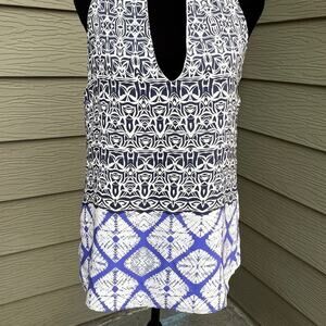 LIV Sleeveless Lined Blue White top, Armpit to armpit 18 inches.  Women's size S